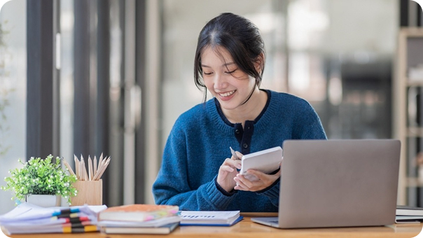 A woman doing calculation